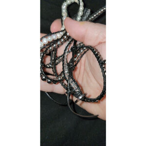 Victoria Emerson Wrap Bracelet Leather Multi Strand Crystal Pearl Beaded Boho